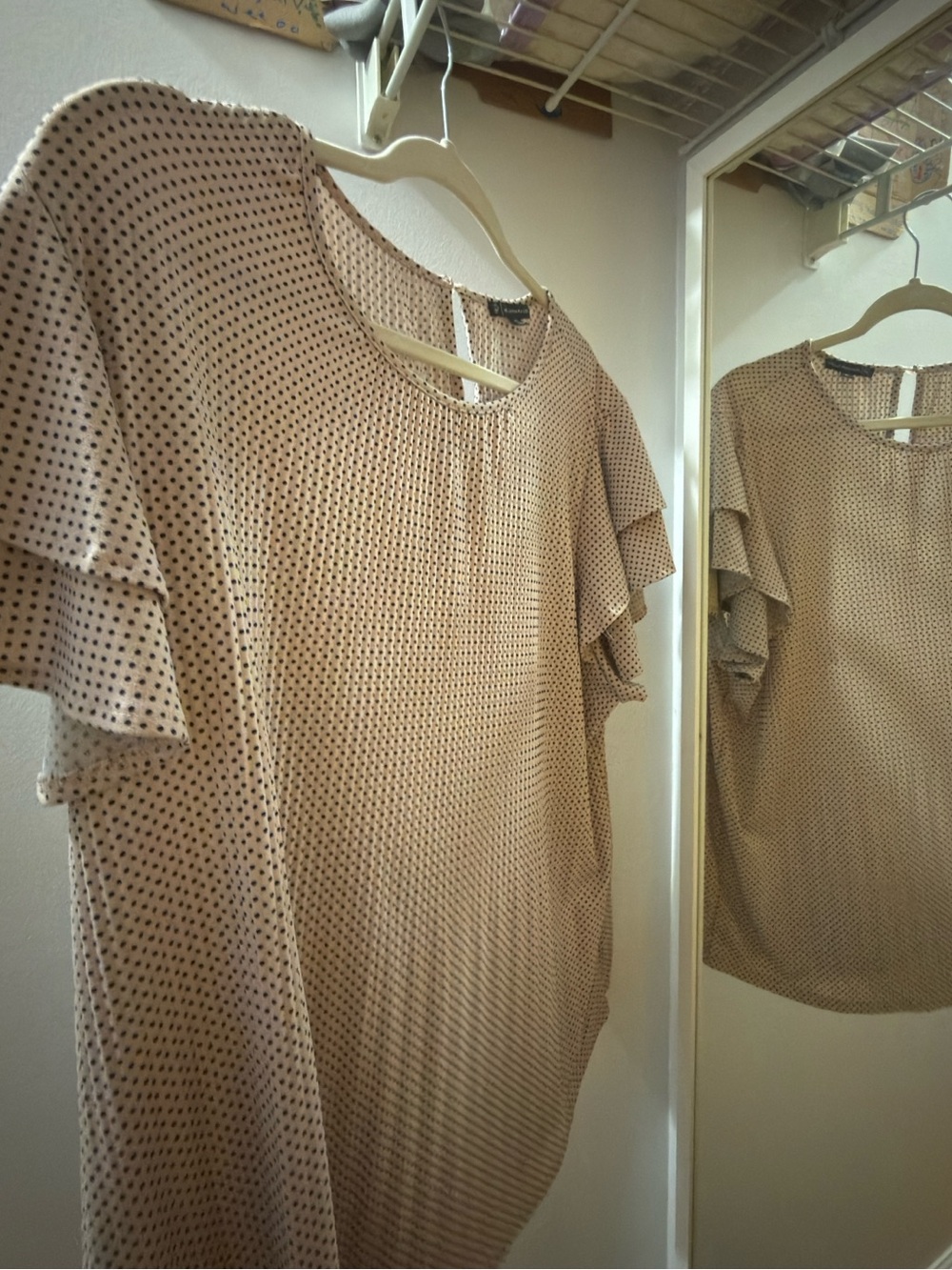 Adrianna Papell Beige Waffle Knit Ruffle Sleeve Top - Picture 2 of 4